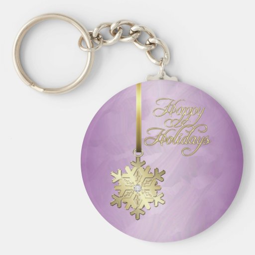 Gold Diamond Snowflake Pink Foil Holiday Keychain