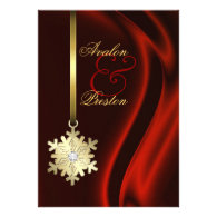 Gold Diamond Snowflake Red Silk Invitation