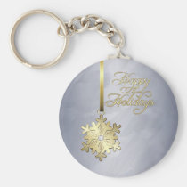 Gold Diamond Snowflake Silver Holiday Keychain