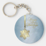 Gold Diamond Snowflake Teal Foil Holiday Keychain
