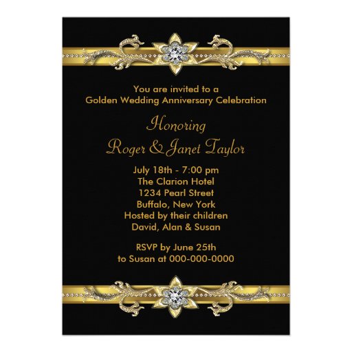 Gold Diamonds Elegant 50th Wedding Anniversary Custom Invitation
