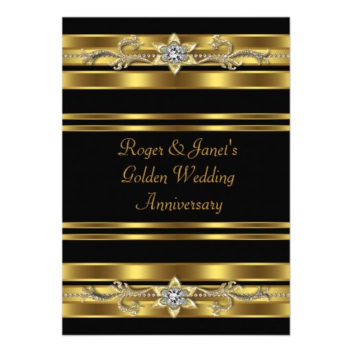 Gold Diamonds Elegant 50th Wedding Anniversary Custom Invitation (front side)