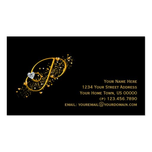 Gold & Diamonds Initial P Stardust Business Card