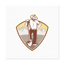 Gold Digger Miner Prospector Shield Stretched Canvas Prints
