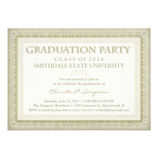 Gold Diploma (for her)  Graduation Party Invite (front side)