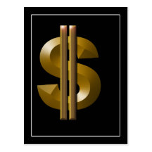 Gold Dollar Sign Postcard