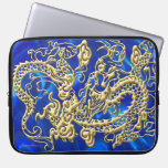 Gold Dragon Blue Satin Lush Laptop Sleeve laptop sleeves