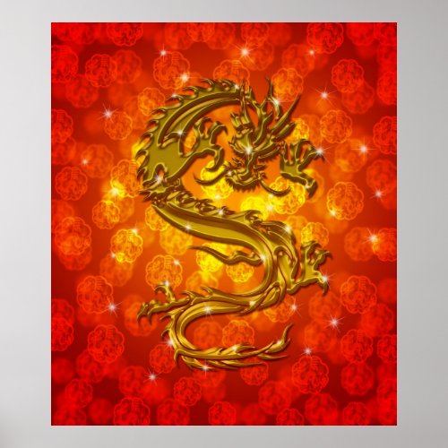 Gold Dragon Happy Chinese New Year Poster print