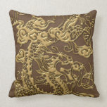 Gold Dragon on Brown Leather Texture pillows