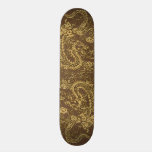 Gold Dragon on Brown Leather Texture skateboards