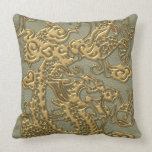 Gold Dragon on Khaki Leather Texture pillows