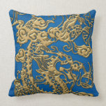 Gold Dragon on Lapis Blue Leather Texture pillows