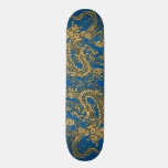 Gold Dragon on Lapis Blue Leather Texture skateboards