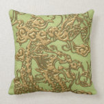 Gold Dragon on Lime Green Leather Texture pillows