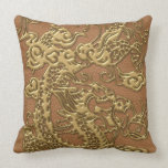 Gold Dragon on Natural Tan Leather Texture pillows