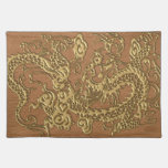 Gold Dragon on Natural Tan Leather Texture placemats