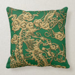 Gold Dragon on Pine Green Leather Texture pillows