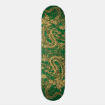 Gold Dragon on Pine Green Leather Texture skateboards