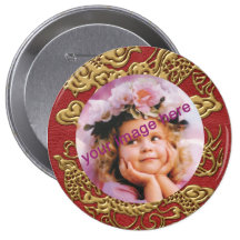 Gold Dragon on Red Leather Texture Pinback Button
