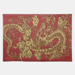 Gold Dragon on Red Leather Texture placemats