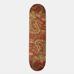 Gold Dragon on Red Leather Texture skateboards