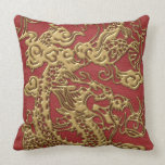 Gold Dragon on Red Leather Texture pillows