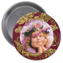 Gold Dragon On RedWine Leather Texture Pinback Buttons