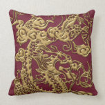 Gold Dragon On RedWine Leather Texture pillows
