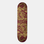 Gold Dragon On RedWine Leather Texture skateboards