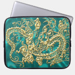 Gold Dragon Turquoise Satin Lush Laptop Sleeve laptop sleeves