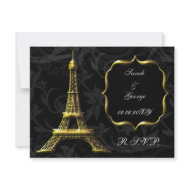 gold Eiffel tower french Wedding rsvp card invitation