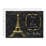 gold Eiffel Tower French wedding Save the Date invitation