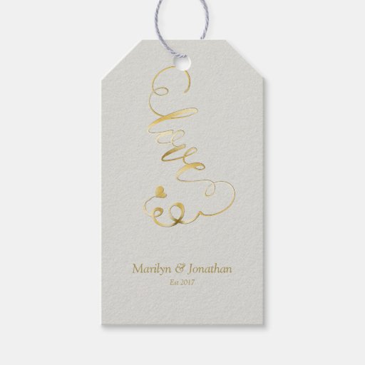 Gold Embossed-effect LOVE Script Wedding Gift Tags Zazzle
