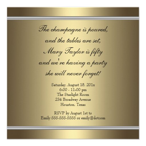 Gold Fabulous 50 Womans 50th Birthday Party Personalized Invite