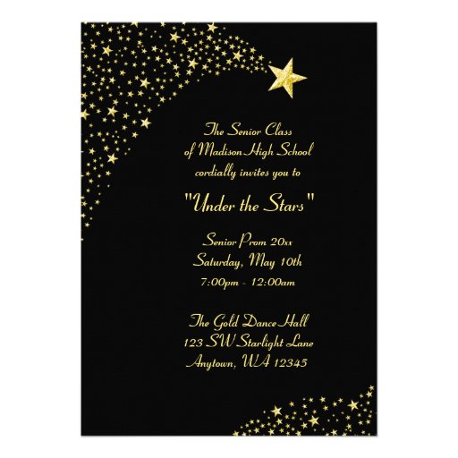 Gold Falling Stars Prom Formal Invitations