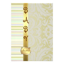 Gold Fanciful Pinstripe Baby Shower Invitation