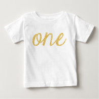 Gold Faux Glitter Script 1st Birthday T-shirt