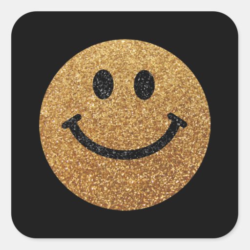Gold Faux Glitter Smiley Face Square Stickers