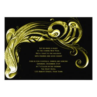 Gold Feather Scroll New Years Eve Party Invitation