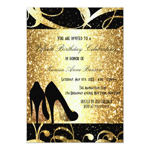 Gold Fifty and Fabulous Womans Birthday Invitation