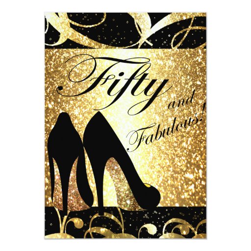 Gold Fifty and Fabulous Womans Birthday Invitation