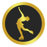 GOLD FIGURE SKATER ROUND STICKER