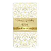 Gold Filigree Damask Holiday Wine Label