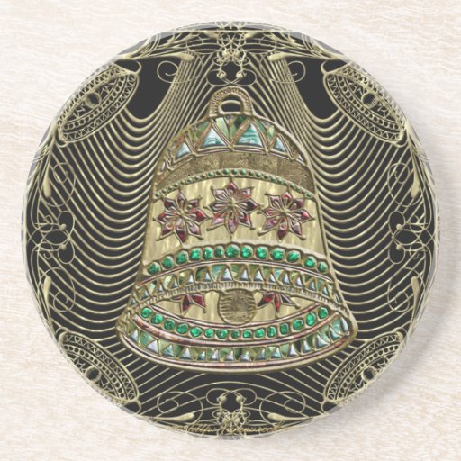 Gold Filigree Jeweled Bell Drink Coasters