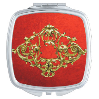 GOLD FILIGREE ON RED VELVET COMPACT MIRROR