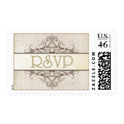 Gold Filigree w. Ivory Lace RSVP Stamp