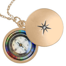 Gold Finish Locket Faux Compass