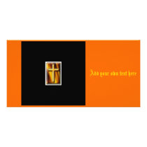Gold Fire Cross Photo Greeting Card