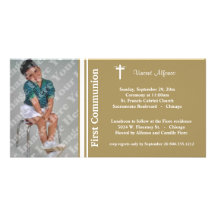 Gold First Communion Photo Invitation Customized Photo Card