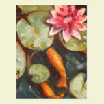 Gold Fish Koi Pond Water Lilies postcards